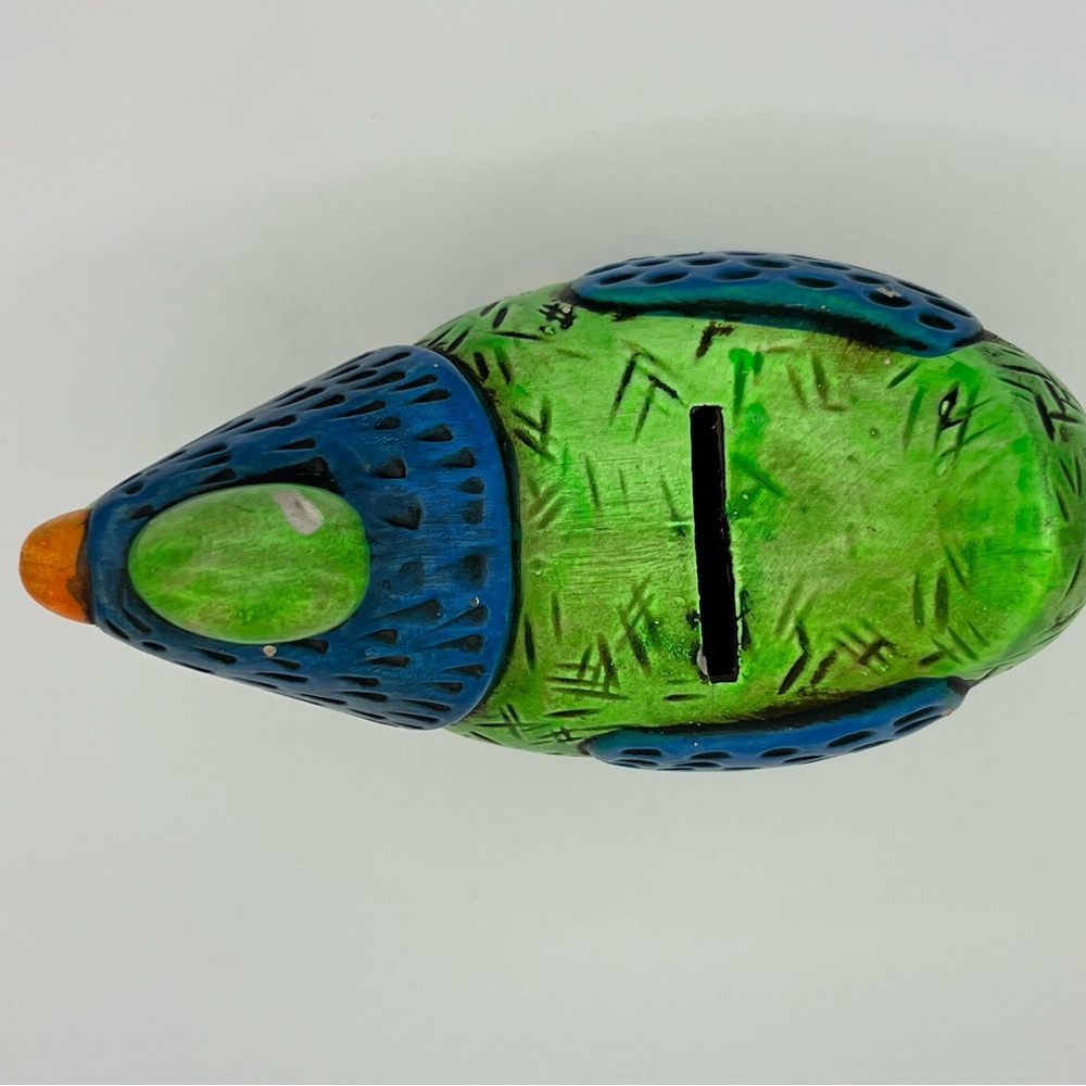 Colorful Green & Orange Chicken Hen Slot Coin Piggy Bank Figurine Collectible - Picture 11 of 16